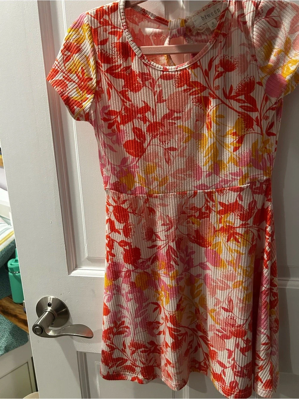 btween Pink, Coral & Yellow Floral Ribbed Knit Dress